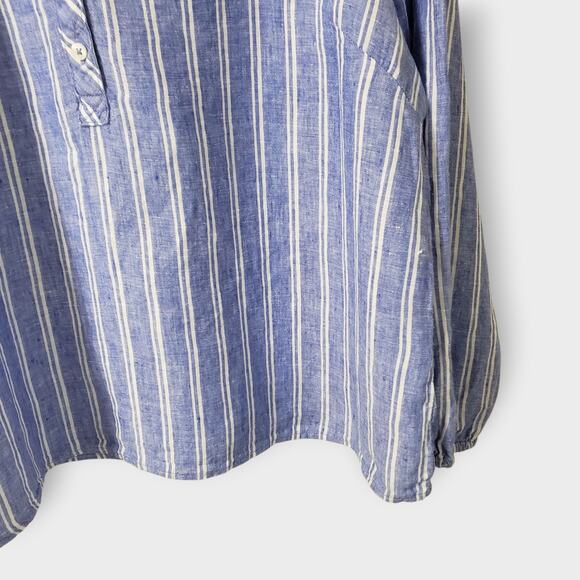 Talbots Petite Lantern Sleeve Linen Popover Top Blue Petal Stripe Sz XLP Coastal - Picture 3 of 12